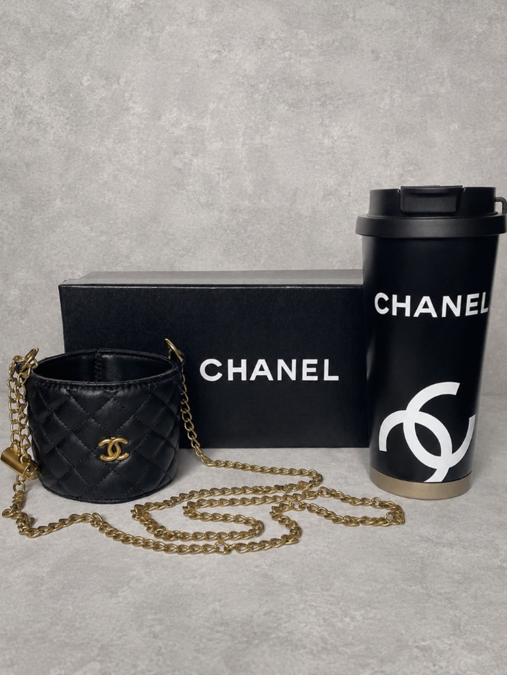 Chanel GWP Tumbler Cup Gold Chain Quilted Holder